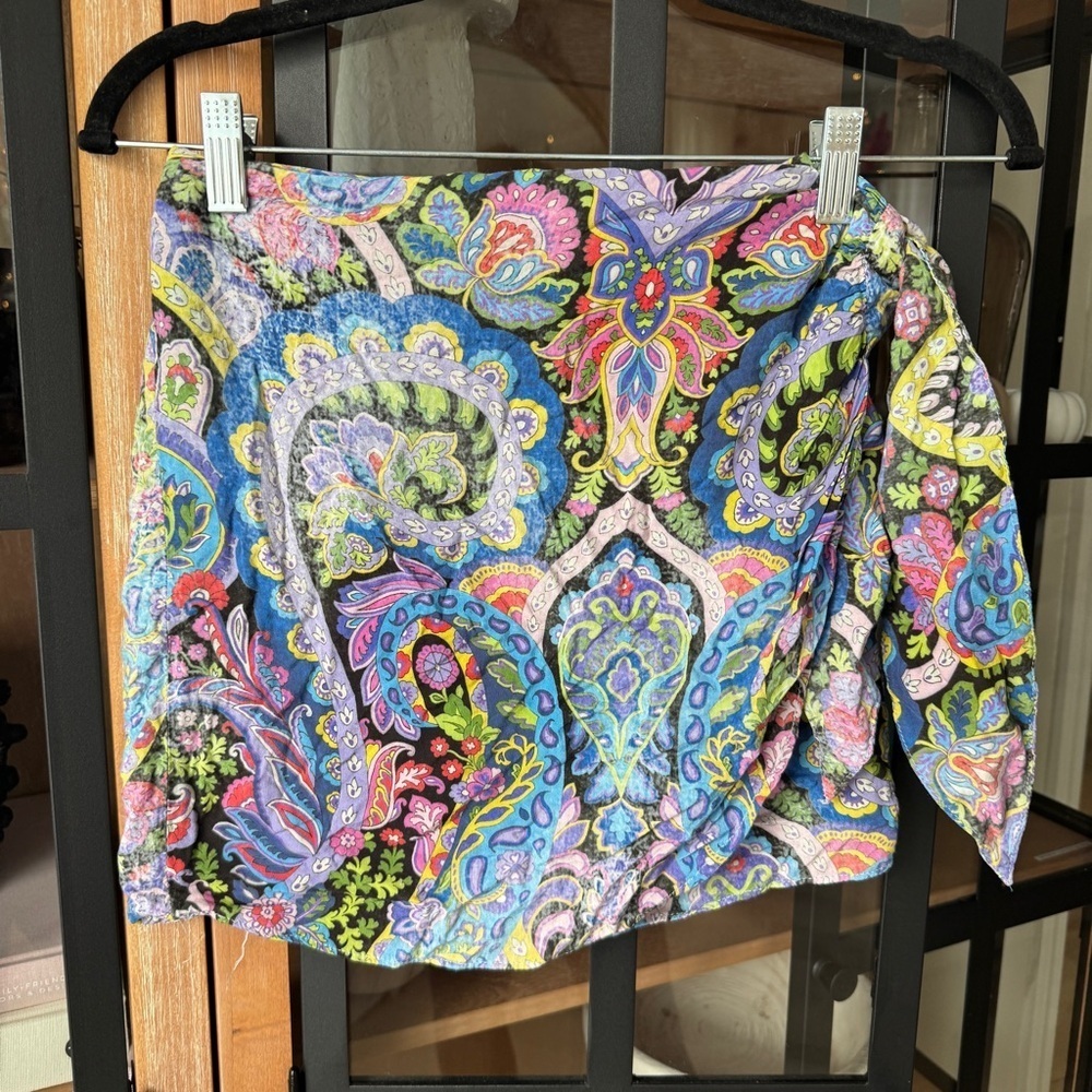 Zara paisley print wrap front tie mini skirt colorful tulip psychedelic multi